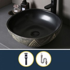 Black Geometric Ceramic Countertop Basin Small Size For Bathroom