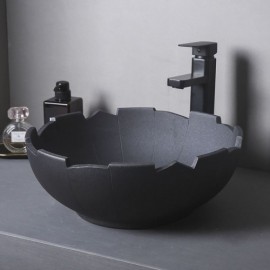 Round Black Ceramic Countertop Sink In Retro Industrial Style For Bathroom