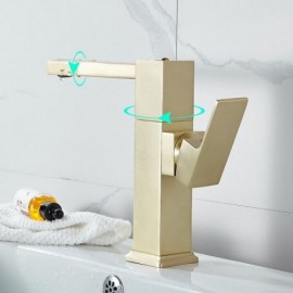 Brushed Gold Washbasin Faucet Cold Hot Water For Bathroom