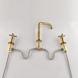 Modern Brushed Gold Copper Basin Mixer 3 Holes 2 Handles