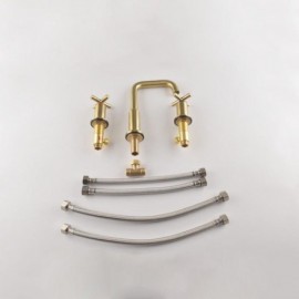 Modern Brushed Gold Copper Basin Mixer 3 Holes 2 Handles