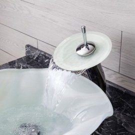 Contemporary White Tempered Glass Sink With Faucet For Bathroom