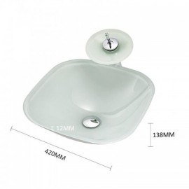 Modern White Tempered Glass Sink Square With Faucet For Bathroom