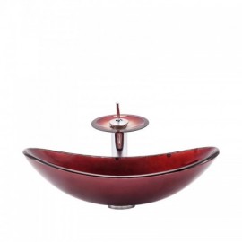 Gradient Red Tempered Glass Countertop Sink With Faucet For Bathroom