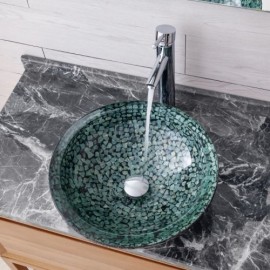 Emerald Countertop Basin In Tempered Glass With Waterfall Faucet For Bathroom