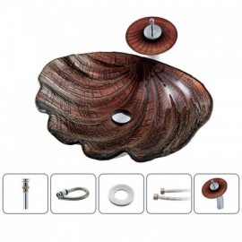 Shell-Shaped Countertop Basin In Tempered Glass With Waterfall Faucet For Bathroom