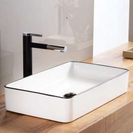 Rectangular White Ceramic Countertop Sink For Bathroom