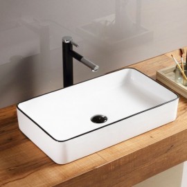 Rectangular White Ceramic Countertop Sink For Bathroom