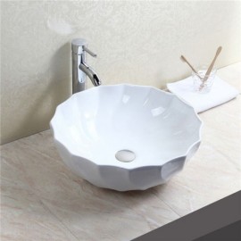 White Spiral Round Ceramic Countertop Sink For Bathroom