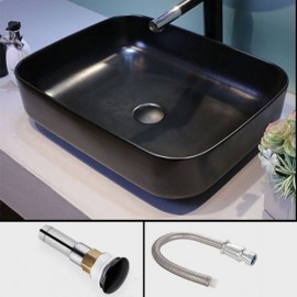 Black Rectangle Ceramic Countertop Sink For Bathroom