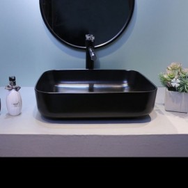 Black Rectangle Ceramic Countertop Sink For Bathroom