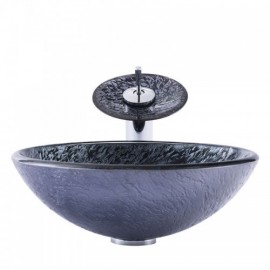 Countertop Washbasin Round Tempered Glass Imitation Rock With Faucet For Bathroom