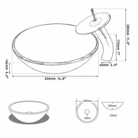 Waterfall Blue Round Tempered Glass Countertop Sink With Faucet For Bathroom