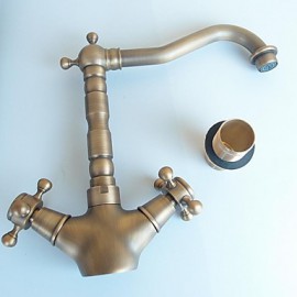 Deck Mounted Two Handles One Hole with Antique Brass Kitchen Tap