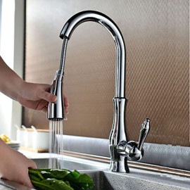 Traditional Chrome Finish One Hole Single Handle Deck Mounted Rotatable Pullout Spray Kitchen Tap