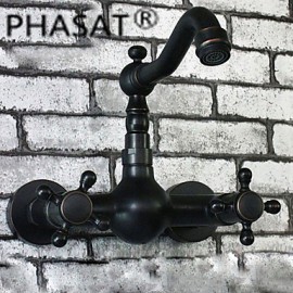 Wall Mounted Two Handles Two Holes with Oil-rubbed Bronze Kitchen Tap