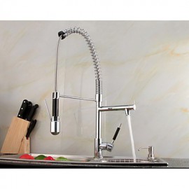 Led Light Solid Brass Chrome Finish Deck Mounted Pull Down Kitchen Tap With Two Spray