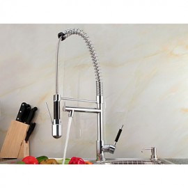 Led Light Solid Brass Chrome Finish Deck Mounted Pull Down Kitchen Tap With Two Spray