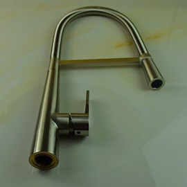 Contemporary Pullout Spray Brushed Finish Brass One Hole Single Handle Kitchen Tap