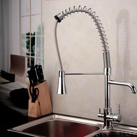 Contemporary Double Handle Chrome Finish Pull-Out Spray 3 way Kitchen Tap with Pure Water Flow Filter Tap