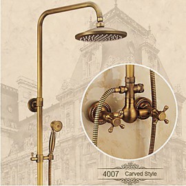 Antique Brass Wall Mounted Two Handle Rain Shower Tap Set with 8 Inch Shower Head and Hand Shower