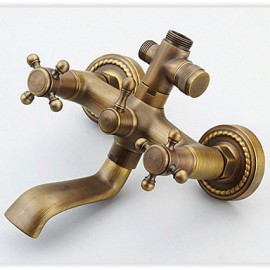 8 Inch Antique Brass Wall Mounted Two Handle Shower Set with Shower Head and Hand Shower