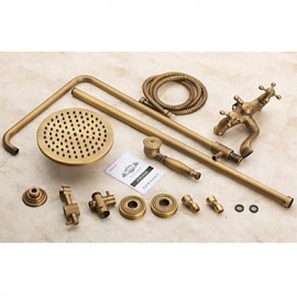 Antique Brass Tub Shower Tap with 8 inch Shower Head + Hand Shower