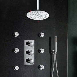 Thin 10'' Thermostatic Waterfall Rain Shower Tap Massage Jets Hand Shower Bathroom Shower Head Tap Set